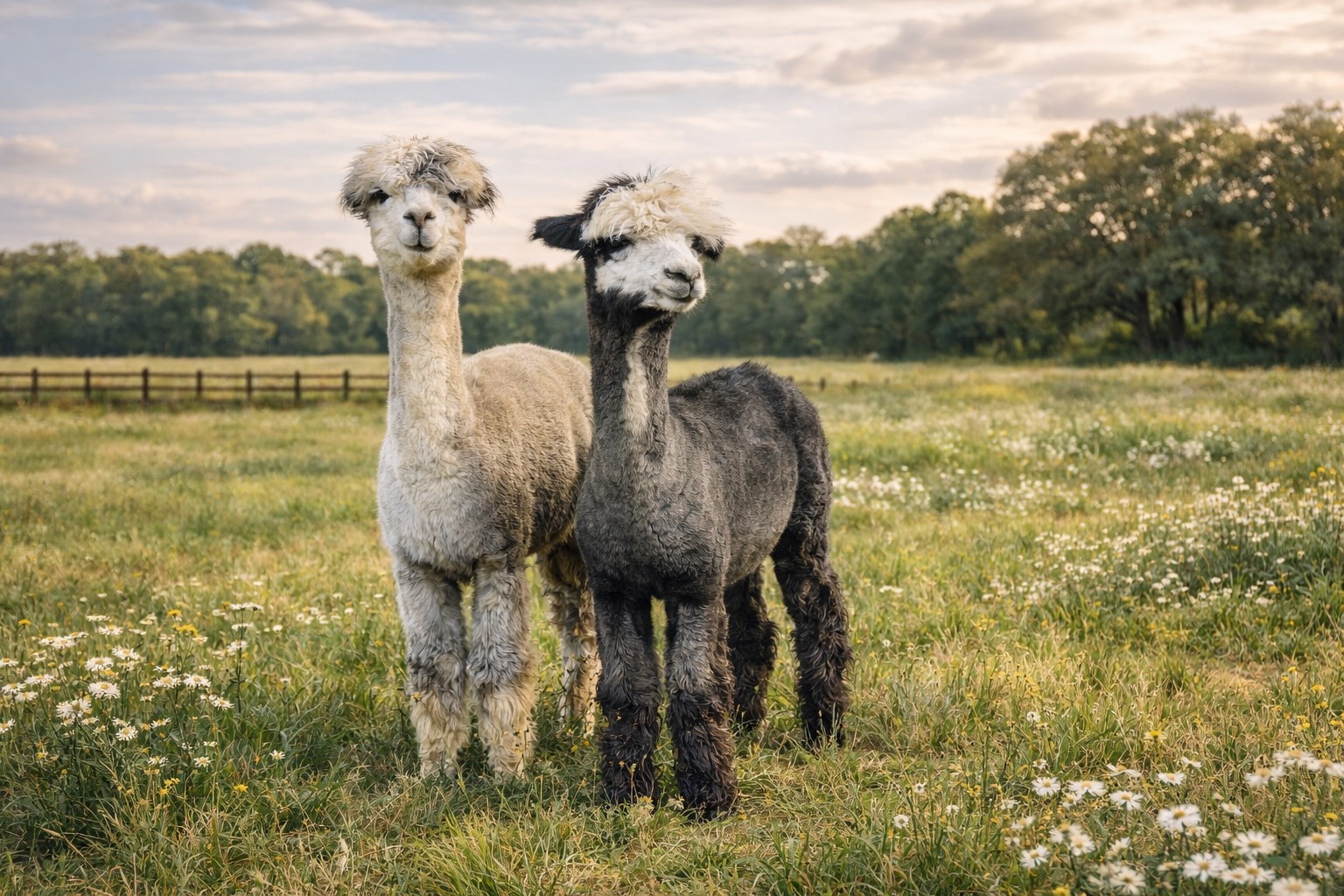 Alpacas in the pasture at Puzzles Fiber Farm